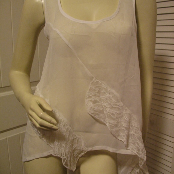 NWT w/Flaw CECICO Ruffle Sheer Tank Top M Lace White Fairy Fairycore Resort Wear - Picture 4 of 8